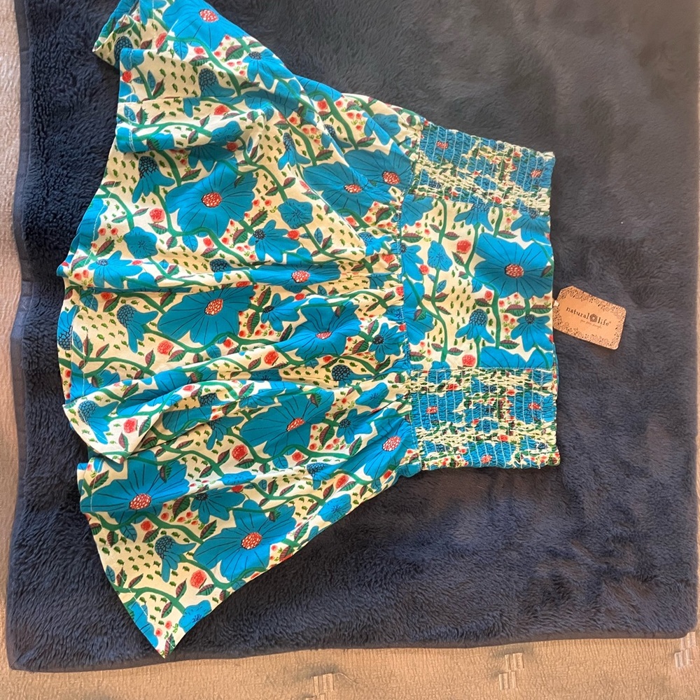 NATURAL LIFE High Waist Floral Blue and Green Skirt NWT